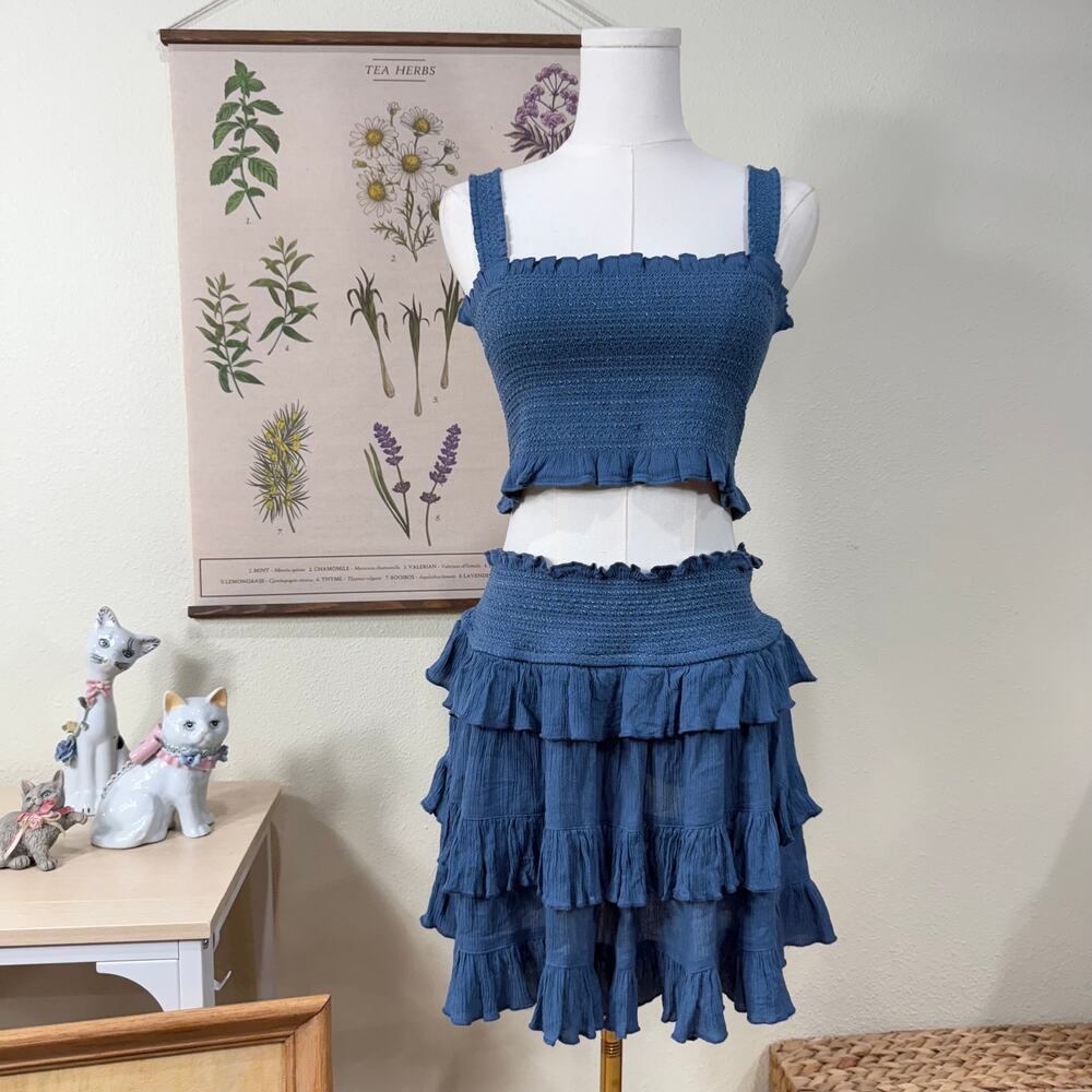 Free People Blue Ruffled Mini Skirt